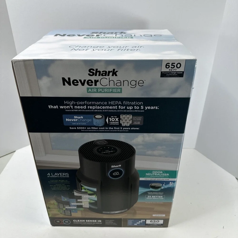 Shark NeverChange Air Purifier, 5-Year HEPA Filter Life, 650-sq Ft - Black NIB
